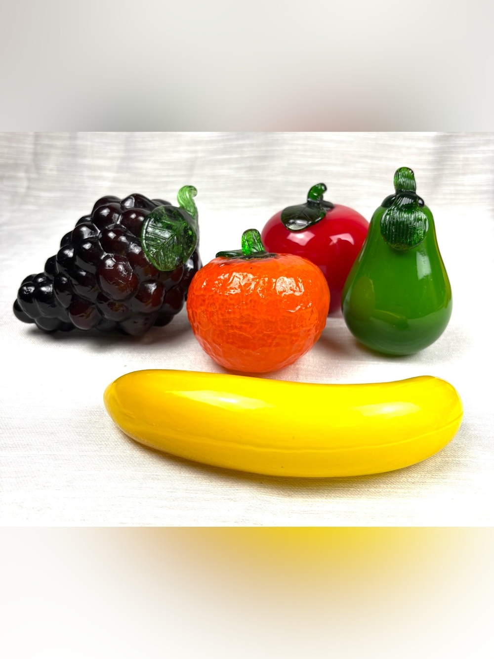 Vintage Murano Style Art Glass Fruit Lot Of 5 Pear Orange Apple Banana Grapes